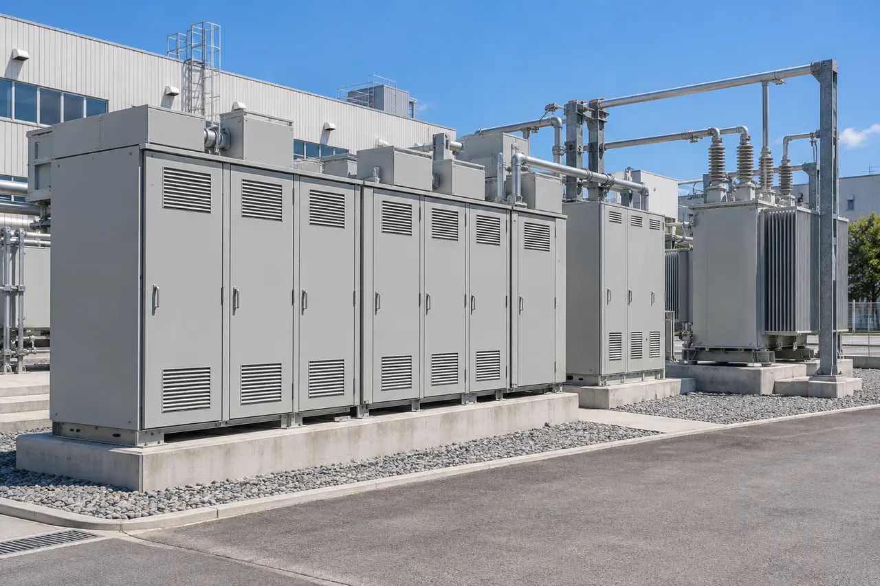 工場敷地の受変電設備のAI生成イメージ