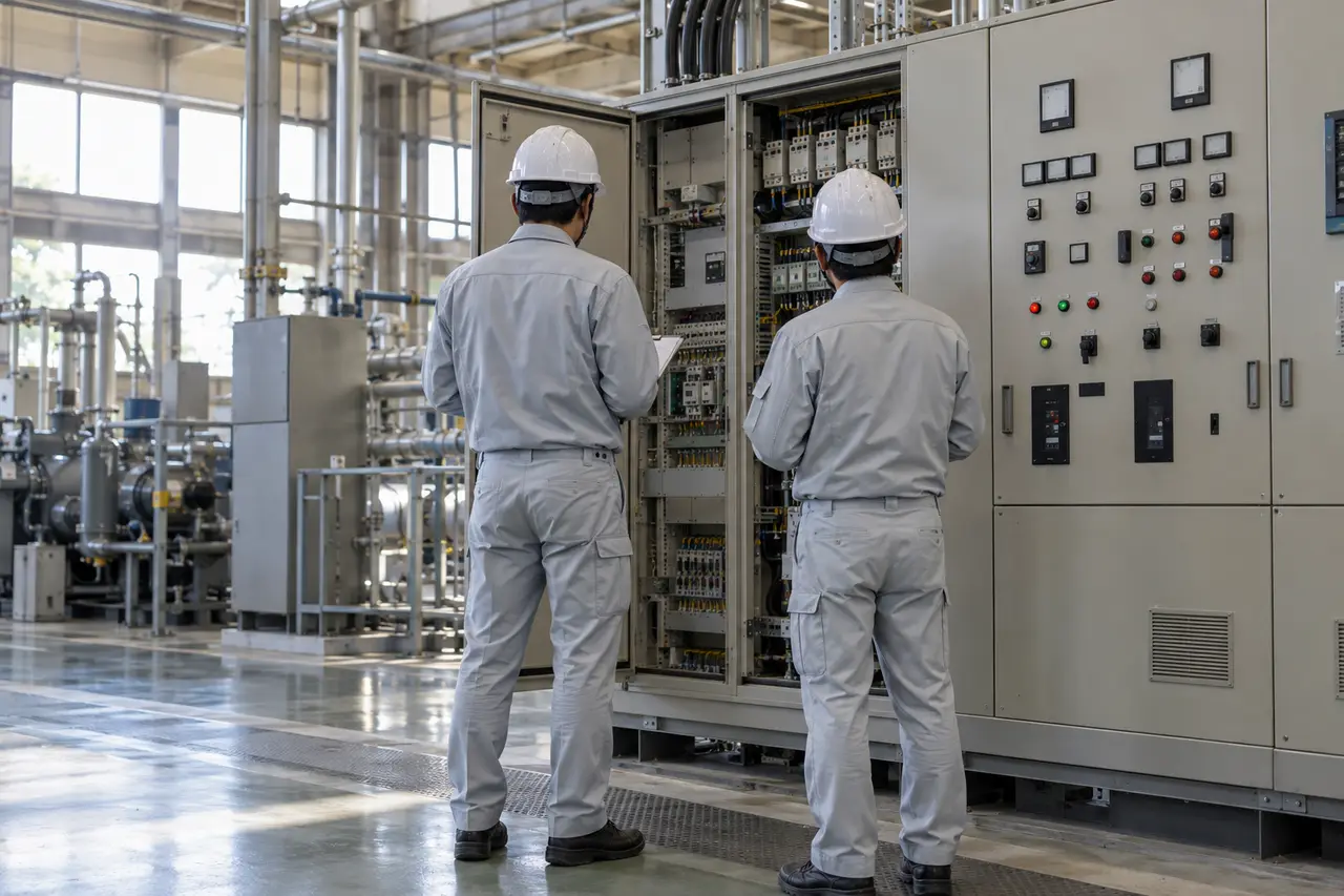 受変電設備の作業を行う技術者のAI生成イメージ